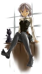  blue_eyes commentary_request feline female grey_hair highres munmun pantyhose sanya_v._litvyak short_hair solo strike_witches world_witches_series 