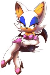  alpha_channel anthro armwear bat biped blue_eyes breasts cleavage clothed clothing elbow_gloves female footwear gloves handwear high_heels mammal nancher rouge_the_bat sega shoes simple_background smile solo sonic_the_hedgehog_(series) wings 