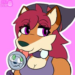  1:1 animate_inanimate anthro bust_portrait candy canid canine dessert digital_media_(artwork) duo female food food_creature food_transformation front_view hi_res ifra licking lollipop mammal portrait tongue tongue_out transformation zoe_foxe 