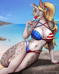  2019 4:5 alexis_(jaiyikendra) american_flag american_flag_bikini anthro beach big_breasts bikini biped blonde_hair breasts choker clothing day detailed_background digital_media_(artwork) equid equine eyebrows eyelashes felid female fingers flag flag_bikini flag_clothing flag_print flag_swimwear food hair hi_res horn huge_breasts hybrid jewelry leopard licking mammal midriff mythological_creature mythological_equine mythology navel navel_piercing necklace open_mouth outside pantherine piercing pink_eyes popsicle print_bikini print_clothing print_swimwear robyn_paperdoll sand seaside shoreline sky solo swimwear teeth tongue tongue_out unicorn united_states_of_america water 