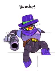  1_eye bandana belt brawl_stars clothing cyclops footwear glistening glistening_body gun handgun hat headgear headwear hi_res humanoid kerchief kogito machine male neckerchief not_furry question_mark ranged_weapon rico_(brawl_stars) robot shoes solo supercell_(company) toony weapon 