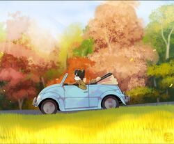  anthro bear car catbeecache giant_panda grass inside_car male mammal plant solo tree vehicle 