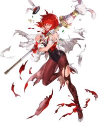  bare_shoulders breasts broken broken_weapon capelet female fire_emblem fire_emblem:_mystery_of_the_emblem fire_emblem_heroes full_body gloves hat high_heels highres holding leg_up leotard looking_away mayo_(becky2006) medium_breasts minerva_(fire_emblem) minerva_(spring)_(fire_emblem) mini_hat non-web_source official_art one_eye_closed open_mouth pantyhose petals polearm rabbit_tail red_eyes red_hair short_hair sleeveless smile solo tail torn_clothes torn_pantyhose transparent_background weapon white_footwear white_gloves 