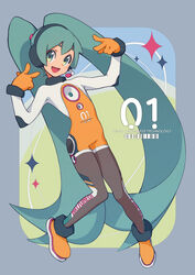  :d absurdly_long_hair adapted_costume bad_id bad_pixiv_id barcode blue_eyes blue_hair bodysuit boots double_v female gloves hatsune_miku headphones headset heartbeat_(module) highres irarugii knees_together_feet_apart long_hair looking_at_viewer odds_&amp;_ends_(vocaloid) open_mouth smile solo speaker twintails v variant_set very_long_hair vocaloid 