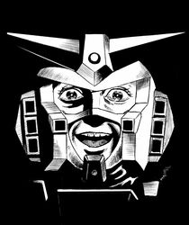  1boy artist_request greyscale gundam horror_(theme) male_focus monochrome parody portrait solo style_parody umezu_kazuo_(style) what 