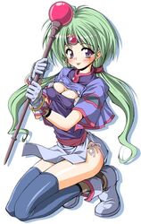  endou_masatoshi female green_hair haou_taikei_ryuu_knight low_twintails magical_girl paffy_pafuricia solo thighhighs tongue twintails 