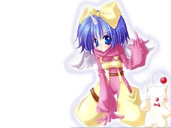  bad_anatomy blue_eyes blue_hair bodysuit bow eiko_carol female final_fantasy final_fantasy_ix hairbow horns moogle pink_bodysuit single_horn solo uni_(uniuni5) wings yellow_bow 