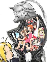  2boys 6+girls ? alphonse_elric animal_ears armor black_hair blonde_hair brown_hair cat_ears cross_section crossover edward_elric figure_17 fullmetal_alchemist hair_ribbon juuni_kokuki kashmir kugimiya_rie long_hair long_sleeves mecha mechanization mini_person minigirl minimized multiple_boys multiple_girls orange_hair pita_ten ribbon rizel rizelmine robot sawada_mina short_hair sweatdrop taiki_(juuni_kokuki) thighhighs uematsu_koboshi voice_actor_connection wings 