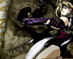  2girls artist_request feathers gun handgun holding holding_gun holding_weapon limedla_jorg madlax madlax_(character) multiple_girls photoshop_(medium) sig_p210 sig_sauer weapon 