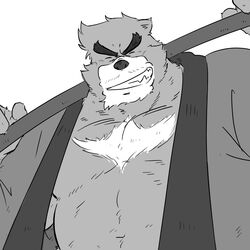  1:1 2020 anthro bear closed_eyes hi_res humanoid_hands kemono kumatetsu male mammal monochrome mtmnkmn125 overweight overweight_anthro overweight_male simple_background solo the_boy_and_the_beast white_background 