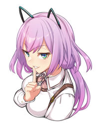  animal_ears aqua_eyes assault_lily bad_id bad_twitter_id belt blue_eyes bow bowtie breasts brown_belt cat_ears collared_shirt commentary_request cropped_torso fake_animal_ears female finger_to_mouth from_side green_eyes hand_up index_finger_raised long_hair long_sleeves looking_at_viewer looking_to_the_side low_twintails ludvico_private_girls&#039;_academy_school_uniform medium_breasts multicolored_eyes parted_lips pink_bow pink_bowtie pink_hair school_uniform shirt simple_background smile solo toda_eulalia_kotohi tsukinami_kousuke twintails upper_body v-shaped_eyebrows white_background white_shirt 