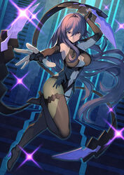  absurdres bare_shoulders black_gloves black_leotard borrowed_character breasts center_opening cleavage cleavage_cutout clothing_cutout commentary_request corruption cosplay dark_persona eiko_(corivas) elbow_gloves expressionless female fingerless_gloves fire fire_emblem fire_emblem:_three_houses gloves highres kronya_(fire_emblem) kronya_(fire_emblem)_(cosplay) large_breasts leotard long_hair looking_at_viewer navel navel_cutout original patterned_legwear purple_eyes purple_fire purple_hair reaching reaching_towards_viewer revealing_clothes solo stomach_cutout teo_(telo_ruka) thighhighs tiara underboob_cutout very_long_hair 