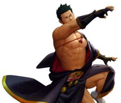  1boy abs alternate_costume bara beard black_hair dynamic_pose facial_hair feet_out_of_frame green_eyes gyee itto_(mentaiko) large_pectorals male_focus mature_male muscular muscular_male nipples no_tattoo pectorals priapus priapus_a._tarou red_pupils revealing_clothes socks solo thick_thighs thighs topless_male vambraces 