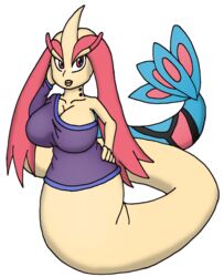  alpha_channel anthro anthrofied apode big_breasts breasts curvy_figure cyberkaku draconcopode fan_character female fin generation_3_pokemon hand_behind_head hand_on_hip hi_res huge_breasts legless lips long_tail melusine_(sturk-fotaine) milotic nagafication nintendo pokemon pokemon_(species) pokemorph reptile scalie serpentine solo tail tail_fin 