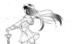  bad_id bad_twitter_id dress female greyscale junketsu kill_la_kill kiryuuin_satsuki long_hair monochrome solo sword weapon wind yahoklh 