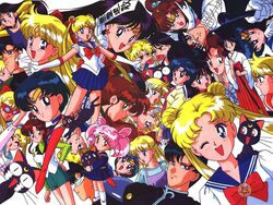  6+girls ^_^ aino_minako artemis artemis_(sailor_moon) bishoujo_senshi_sailor_moon chaos chiba_mamoru closed_eyes everyone hino_rei kino_makoto luna mizuno_ami multiple_girls official_art sailor_jupiter sailor_mars sailor_mercury sailor_moon sailor_v sailor_venus smile tsukino_usagi tuxedo_kamen tuxedo_mask 