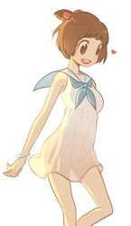  alternate_hairstyle bad_id bad_twitter_id bob_cut bow brown_eyes brown_hair dress female hairbow highres kill_la_kill mankanshoku_mako sailor_dress short_hair short_ponytail smile solo yahoklh 