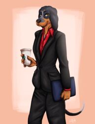  2017 anthro bluetick_coonhound brandy canid canine canis clothed clothing coonhound digital_media_(artwork) domestic_dog female hi_res hunting_dog mammal scent_hound smile solo suit wolfpsalm 