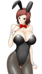  animal_ears breasts brown_eyes brown_hair commentary_request do_konjouuo female hip_focus kazama_asuka large_breasts pantyhose playboy_bunny rabbit_ears short_hair solo tekken 