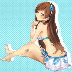  bad_id bad_pixiv_id bikini breasts brown_eyes brown_hair choker female flower hairband idolmaster idolmaster_cinderella_girls long_hair looking_at_viewer medium_breasts mizuki_hau nitta_minami parted_bangs side-tie_bikini_bottom sitting smile solo swimsuit venus_syndrome_(idolmaster) 