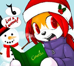  aliasing anthro big_eyes big_head black_nose book breath carols carrot christmas christmas_clothing christmas_headwear clothed clothing cold day digital_media_(artwork) dithering english_text food fur hair handwear hat headgear headwear holding_book holding_object holidays jacket looking_aside looking_at_viewer low_res male mittens musical_note open_mouth open_smile orange_body orange_fur outside paige_(artist) paige_(paige) plant pom_hat purple_clothing red_eyes red_hair santa_hat scarf singing sky smile snow snowman solo stick text tongue top_hat topwear vegetable white_body white_fur young young_anthro young_male 