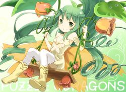  alraune_(p&amp;d) boots clothing_cutout commentary_request dress drill_hair female flat_chest flower green_eyes green_hair highres long_hair monster_girl plant plant_girl plant_hair puzzle_&amp;_dragons shuu_(syuuuuuuuuuu) smile solo swing thighhighs underboob_cutout very_long_hair vines 