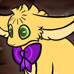  1:1 2021 animatronic bow_ribbon clothing detailed_background digital_drawing_(artwork) digital_media_(artwork) english_text fennec_ears feral feralized five_nights_at_freddy&#039;s fur green_eyes hair head_empty hi_res humor joke lagomorph leporid loading machine male mammal meme purple_bow purple_clothing qtippywastaken rabbit robot scottgames shitpost signature solo spring_bonnie_(fnaf) text yellow_body yellow_fur 