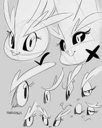  anthro black_sclera chart digital_drawing_(artwork) digital_media_(artwork) eyelashes eyes_close-up female generation_4_pokemon greyscale headshot_portrait lagomorph lopunny mammal monochrome nintendo one_eye_closed pokemon pokemon_(species) portrait smile solo sunibee 