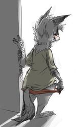  aardwolf ambiguous_gender anneke_(weaver) anthro blush clothed clothing disney hi_res hyena light looking_back mammal nobby_(artist) pack_street shadow solo standing underwear wolter_(weaver) zootopia 