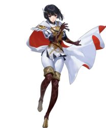  alternate_costume armor belt black_eyes black_hair boots cape ekao elbow_gloves feather_trim female fire_emblem fire_emblem:_thracia_776 fire_emblem_heroes full_body gloves hair_ornament highres lips non-web_source official_art olwen_(fire_emblem) olwen_(resplendent)_(fire_emblem) pants puffy_sleeves red_lips short_hair shoulder_armor skin_tight solo striped thigh_boots thigh_gap thighhighs transparent_background vertical_stripes white_pants 