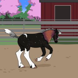  1:1 ambiguous_gender barn detailed_background digital_media_(artwork) dirt equid equine faime fence feral hooves horse mammal outside plant rhari solo tree young 