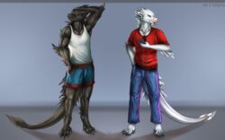  16:10 2019 anthro black_body black_feathers blue_eyes bottomwear claws clothed clothing digital_media_(artwork) digitigrade drakanguis fangs feathers feet forked_tongue hand_behind_head hi_res kei100 male muscular muscular_anthro muscular_male pants pit_organ scalie shirt shorts simple_background solo standing t-shirt talons tank_top teeth toes tongue tongue_out topwear valkyriafreyja vile_(vile) white_body white_feathers widescreen yellow_eyes 