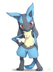  2019 ambiguous_gender blue_body blue_fur fur generation_4_pokemon hi_res lucario nintendo pokemon pokemon_(species) popkage red_eyes solo 