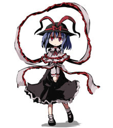  blue_hair bow female gatau hat hat_bow hat_ribbon long_skirt nagae_iku own_hands_together red_eyes ribbon scarf skirt solo touhou 