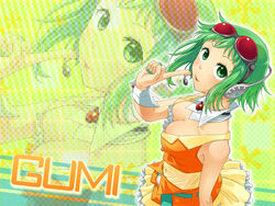  :p breasts cleavage commentary_request female goggles goggles_on_head green_eyes green_hair gumi headphones headset highres junji medium_breasts nail_polish short_hair skirt smile solo tongue tongue_out vocaloid wrist_cuffs zoom_layer 