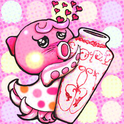  1:1 911_(artist) abstract_background accessory animal_crossing anthro bald bare_shoulders black_eyes blush bow_(feature) bow_accessory bow_ribbon cephalopod clothed clothing coleoid digital_media_(artwork) dress eyelashes facial_markings female full-length_portrait fully_clothed glistening hair_accessory hair_ribbon hairbow head_markings heart_symbol hug kemono low_res marina_(animal_crossing) marine markings mollusk multi_leg multi_limb multicolored_body multicolored_skin nintendo octopodiform open_mouth pink_background pink_body pink_heart pink_skin pink_theme polka_dots portrait raised_leg ribbons semi-anthro side_view simple_background siphon_(anatomy) sleeveless sleeveless_dress solo suction_cup tentacle vase white_body white_clothing white_dress white_skin y2k_(graphic_design) yellow_body yellow_markings yellow_skin 