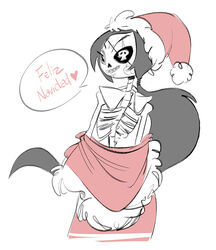  animated_skeleton avoid_posting black_hair bone brokenlynx21 christmas clothing dialogue eye_patch eyewear female hair hat headgear headwear heart_symbol holidays long_hair looking_at_viewer looking_back not_furry ponytail scardelita_sanchez simple_background skeleton solo spanish speech_bubble the_book_of_life undead white_background 