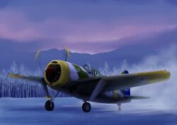  aircraft airplane commentary_request f2a_buffalo female finland ki-51_(ampullaria) letty_whiterock light_purple_hair military short_hair snow swastika touhou vehicle_focus weapon world_war_ii 