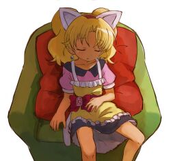  animal_ears bad_id bad_pixiv_id blonde_hair cat_ears cat_tail chair closed_eyes female highres hizashi_no_naka_no_real jewelpet_(series) jewelpet_twinkle miria_marigold_mackenzie nyama parody pillow solo tail 