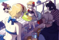  2boys 4girls alice_margatroid beach bikini buront commentary_request creature emu_(losspass) innertube medicine_melancholy multiple_boys multiple_girls rumia shameimaru_aya swim_ring swimsuit the_iron_of_yin_and_yang touhou 