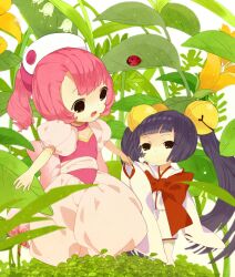  2girls bad_id bad_pixiv_id bell bug chobits dragging hat jingle_bell kotoko_(chobits) ladybug men_(shinky) multiple_girls sumomo_(chobits) twintails 