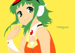  bad_id bad_pixiv_id black-framed_eyewear female flat_color goggles goggles_on_head green_eyes green_hair gumi headphones headset kaito_(k4itoh) no_lineart photoshop_(medium) red-tinted_eyewear short_hair smile solo tinted_eyewear upper_body vocaloid 