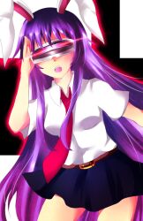  animal_ears bad_id bad_pixiv_id belt cyclops_(x-men) dress_shirt female head-mounted_display kuroi_paseri long_hair marvel necktie parody purple_hair rabbit_ears reisen_udongein_inaba shirt skirt solo touhou very_long_hair x-men 