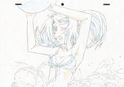  animation_paper armpits ball beachball bikini bikini_top_only color_trace eyepatch female flat_chest infinite_stratos laura_bodewig monochrome production_art signalpink solo swimsuit traditional_media twintails 