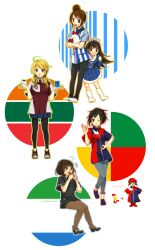  6+girls 7-eleven :3 :d :o ahoge akiko-chan atm bad_id bad_pixiv_id black_hair blonde_hair blue_eyes boots brown_eyes brown_hair circle_k_sunkus convenience_store eating employee_uniform familymart gime glasses hair_bun highres lawson leggings long_hair multiple_girls one_eye_closed open_mouth pants personification ponytail shoes shop short_hair single_hair_bun smile twintails uniform 