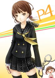  =_= absurdres aged_up alternate_universe ascot bad_id bad_nicoseiga_id blush brown_eyes brown_hair closed_eyes cuffs doujima_nanako dual_persona female glasses handcuffs highres holding holding_removed_eyewear imagining open_mouth persona persona_4 pleated_skirt reio_reio saliva school_uniform short_twintails skirt teenage thighhighs twintails unworn_eyewear zettai_ryouiki 