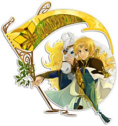  1boy armor art_nouveau bad_id bad_pixiv_id blonde_hair blue_eyes elf fantasy glorfindel horse long_hair male_focus pointy_ears shouda_masumi smile solo the_silmarillion tolkien&#039;s_legendarium 