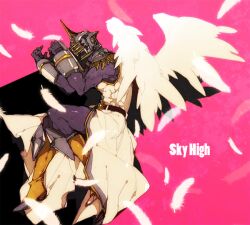  1boy angel_wings boots commentary_request epaulettes feathered_wings feathers helmet male_focus power_suit sachiko_(omame) sky_high_(tiger_&amp;_bunny) solo superhero_costume tiger_&amp;_bunny wings 