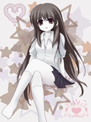  bad_id bad_pixiv_id black_hair blouse crossed_legs female kneehighs long_hair mizukami_ryouma monoe shirt sitting skirt smile socks solo star_(symbol) yume_nikki 