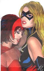  00s 2000s 2001 2girls artist_request avengers carol_danvers female female_only human marvel ms._marvel_(carol_danvers) multiple_females scarlet_witch straight_hair wanda_maximoff x-men 